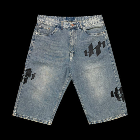 INITIAL BAGGY JORTS - BLUE CREAM
